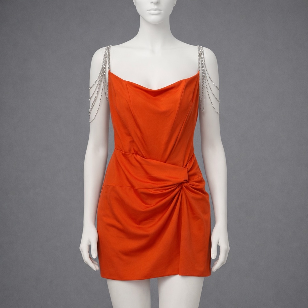 Elegant Orange Dress with Chain Straps